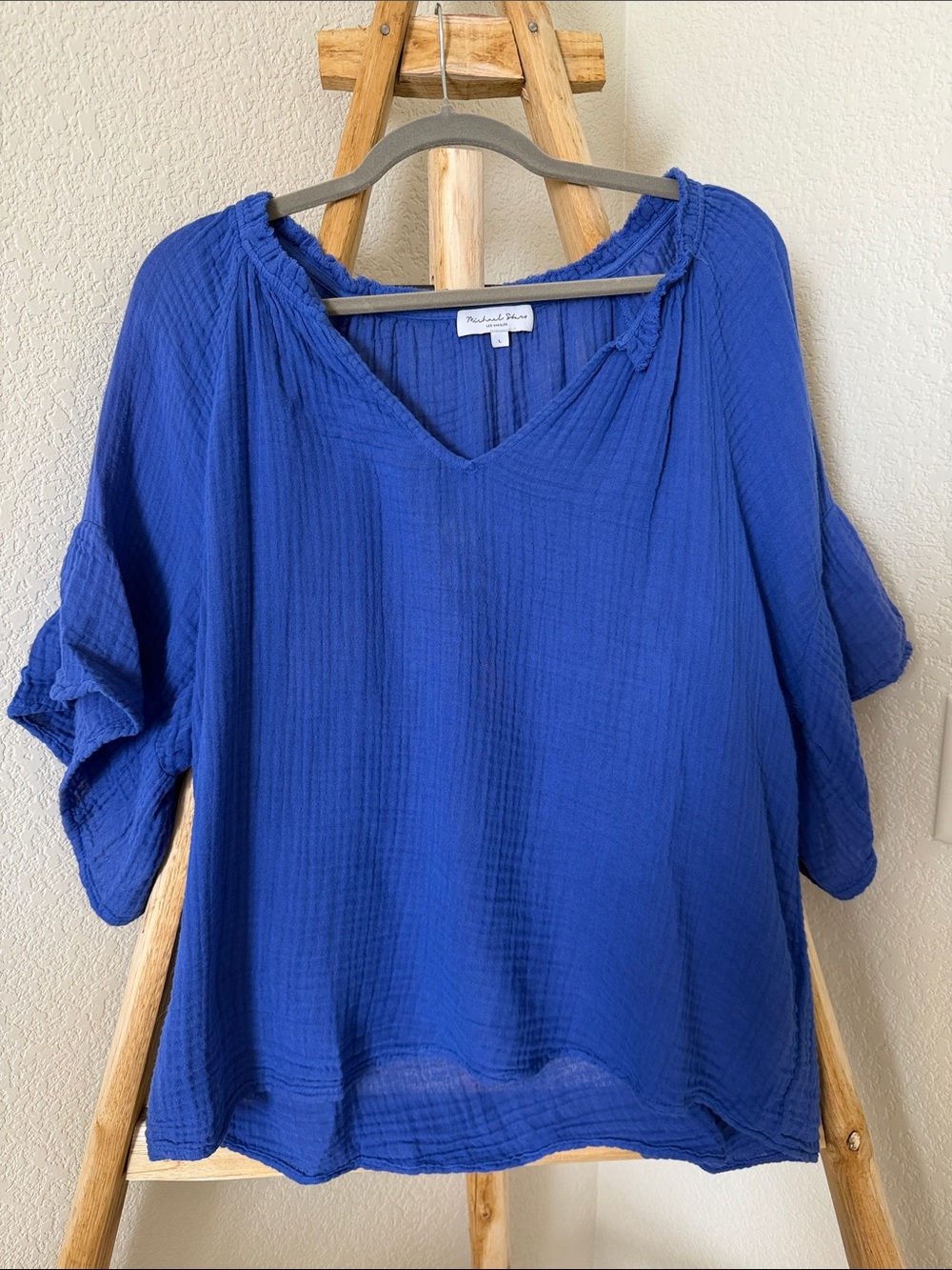 Michael Stars Royal Blue Gauzy V-Neck Top
